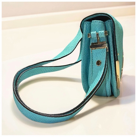 Stefano Orsi Firenze Turquoise Leather Saddle Crossbody Bag Gold Hardware Italy - Picture 4 of 15